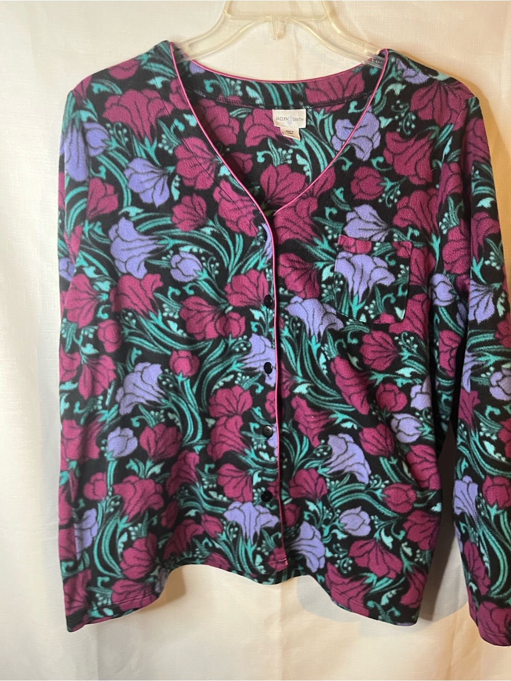 Jaclyn Smith Black Floral Pajama Top in Plum, Lavender & Teal